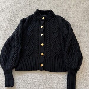 Tuckernuck Black Cable Knit Cardigan with Gold Buttons
